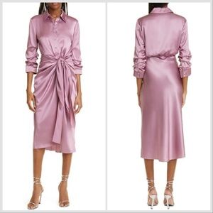 NWOT Cinq a Sept Jacey Shirt Dress Mauve Silk Wrap Satin Career Preppy Sz 6